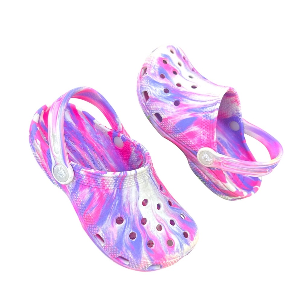 Crocs Kids Classic Marbled Tye Dye Clogs Toddler Size 12 Pink Crush/Purple